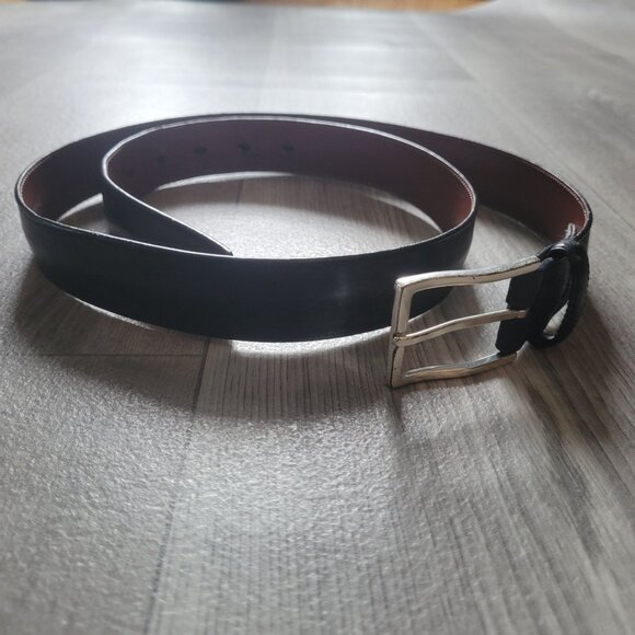 Perry Ellis Reversible Leather Belt Black & Brown With Silver-Tone Buckle - Picture 1 of 5